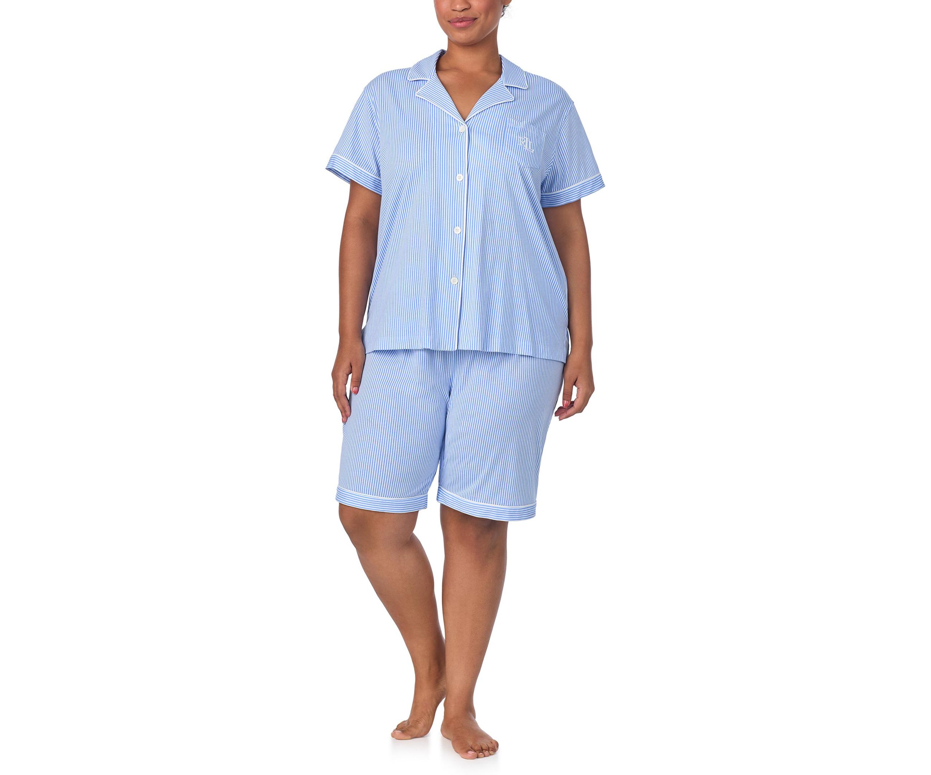  Plus Size Short Sleeve Notch Collar Bermuda Pajama Set