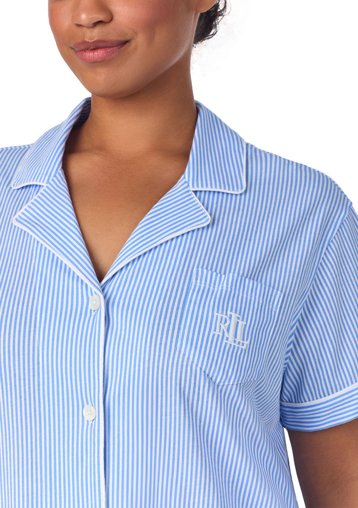  Plus Size Short Sleeve Notch Collar Bermuda Pajama Set