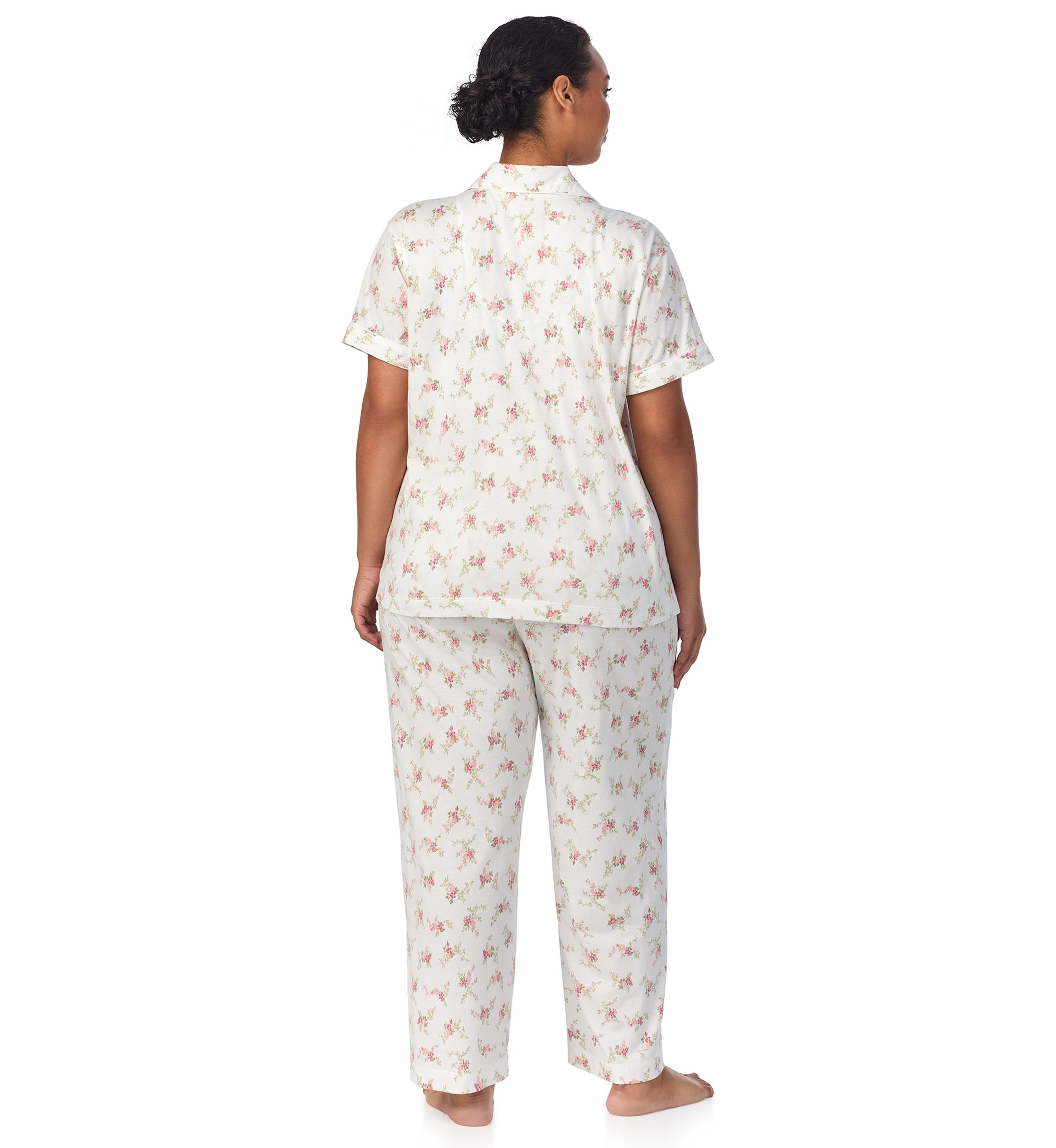 Plus Size Short Sleeve Notch Collar Ankle Pant Pajama Set