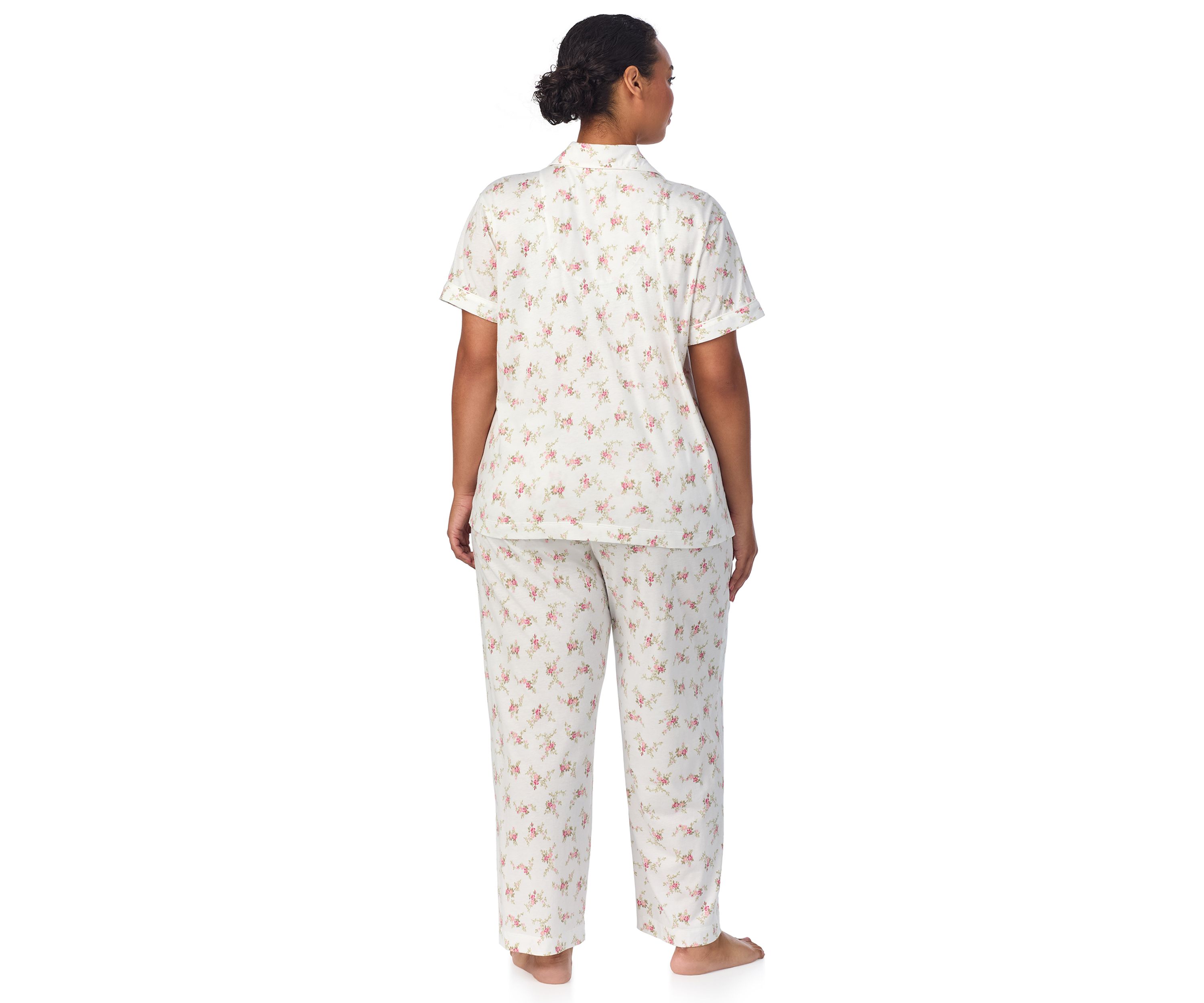 Plus Size Short Sleeve Notch Collar Ankle Pant Pajama Set