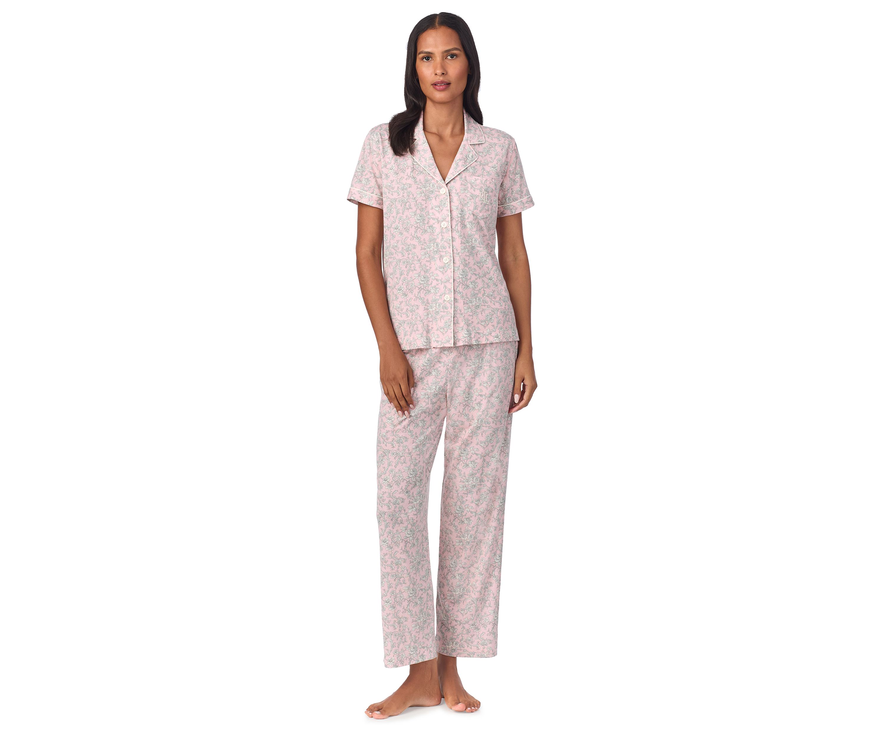 Short Sleeve Notch Collar Ankle Pant Pajama Set