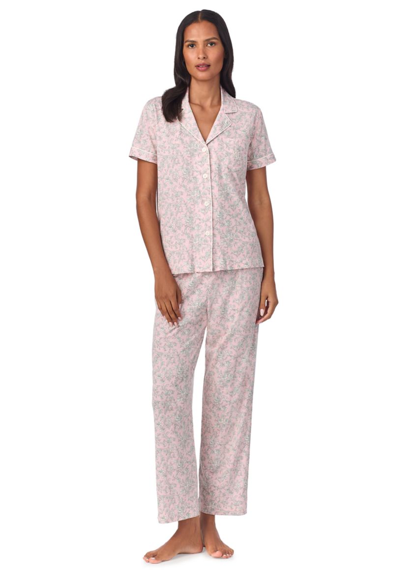 Short Sleeve Notch Collar Ankle Pant Pajama Set