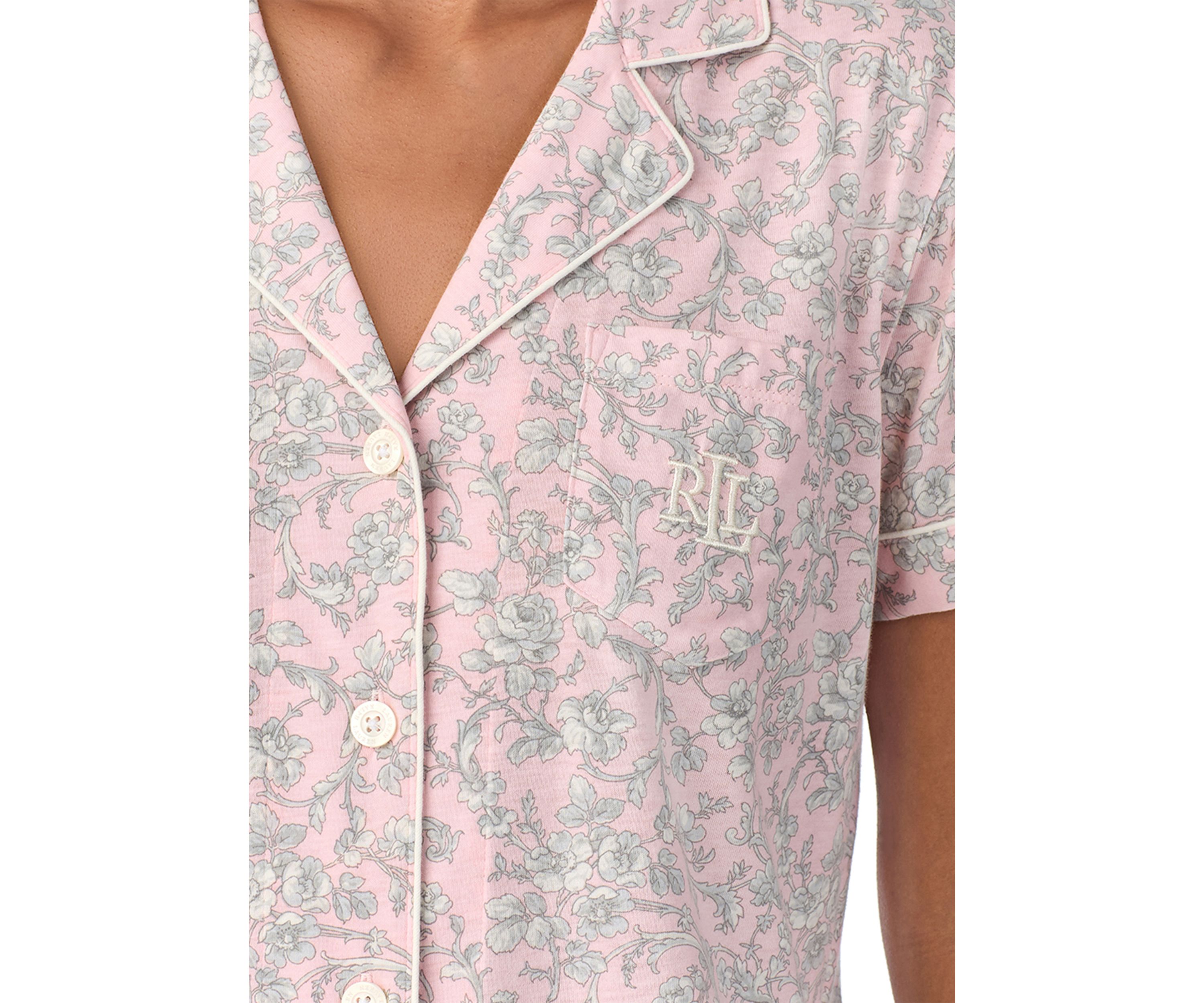 Short Sleeve Notch Collar Ankle Pant Pajama Set