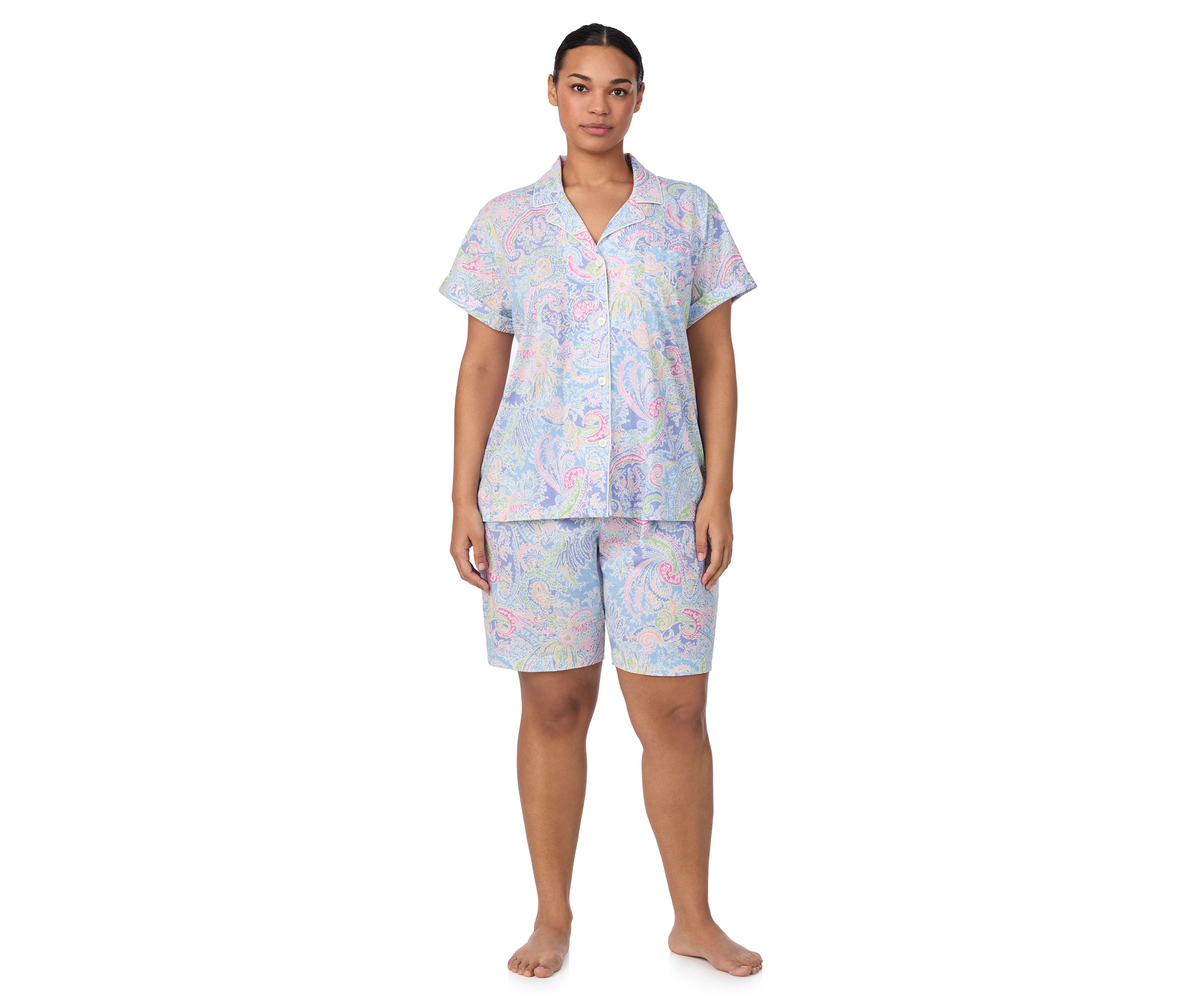 Plus Size Short Sleeve Notch Collar Bermuda Pajama Set