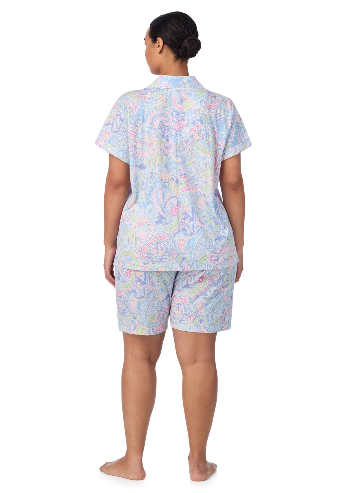 Plus Size Short Sleeve Notch Collar Bermuda Pajama Set