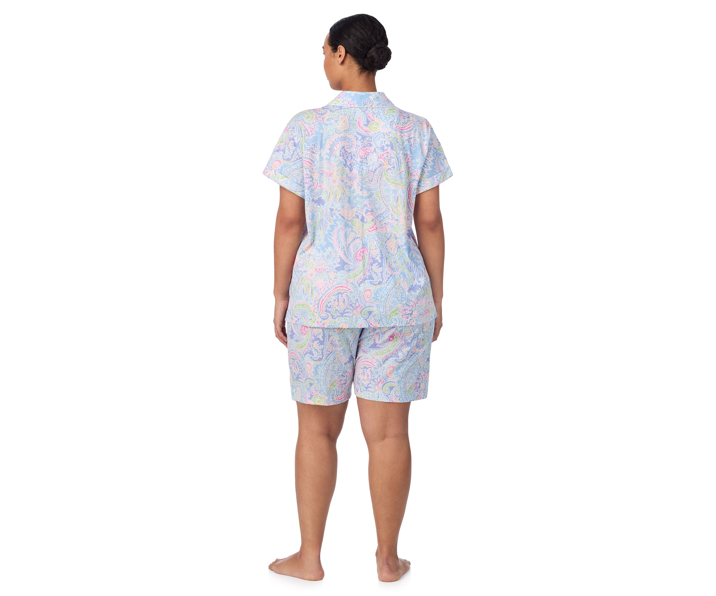 Plus Size Short Sleeve Notch Collar Bermuda Pajama Set