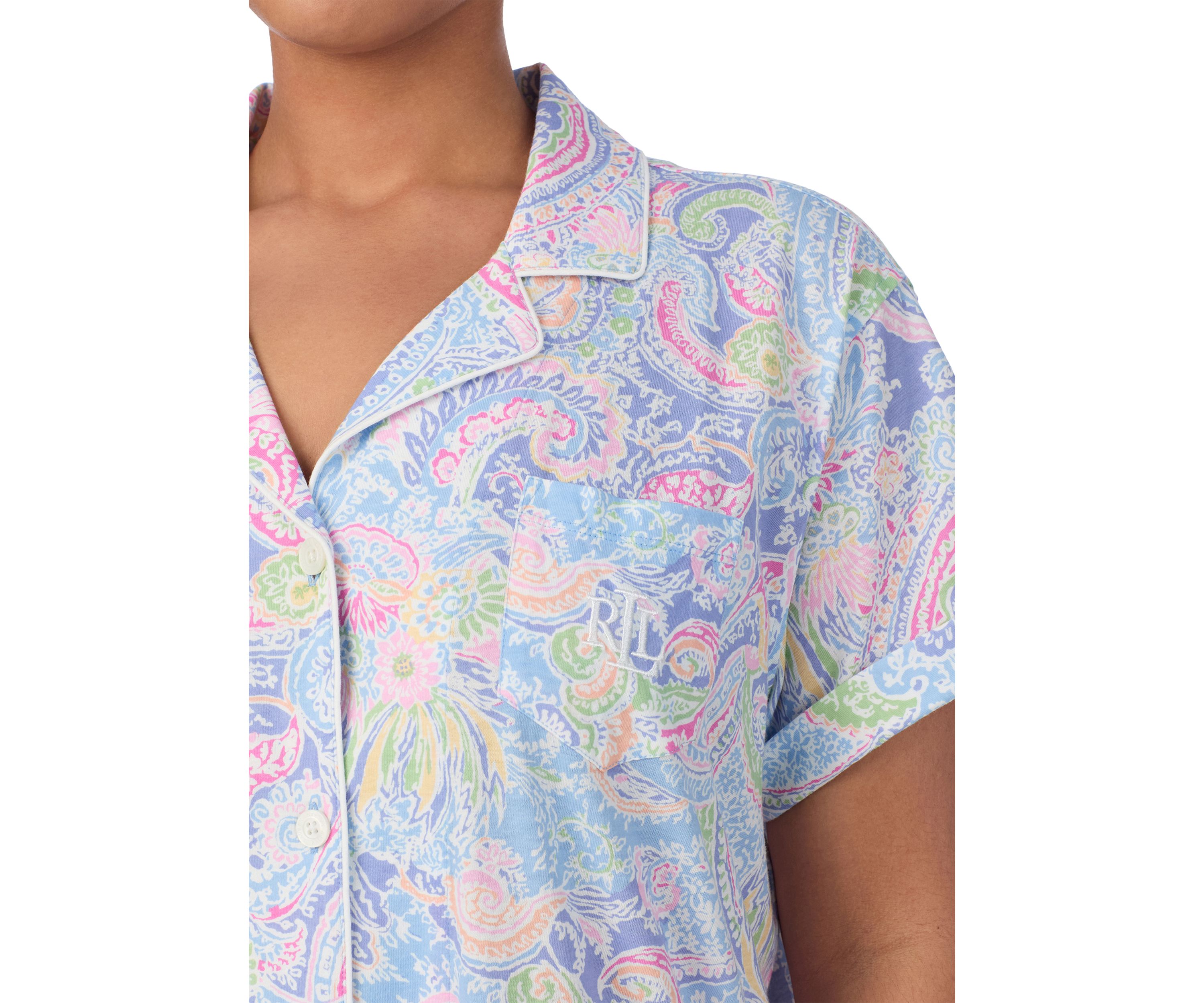 Plus Size Short Sleeve Notch Collar Bermuda Pajama Set