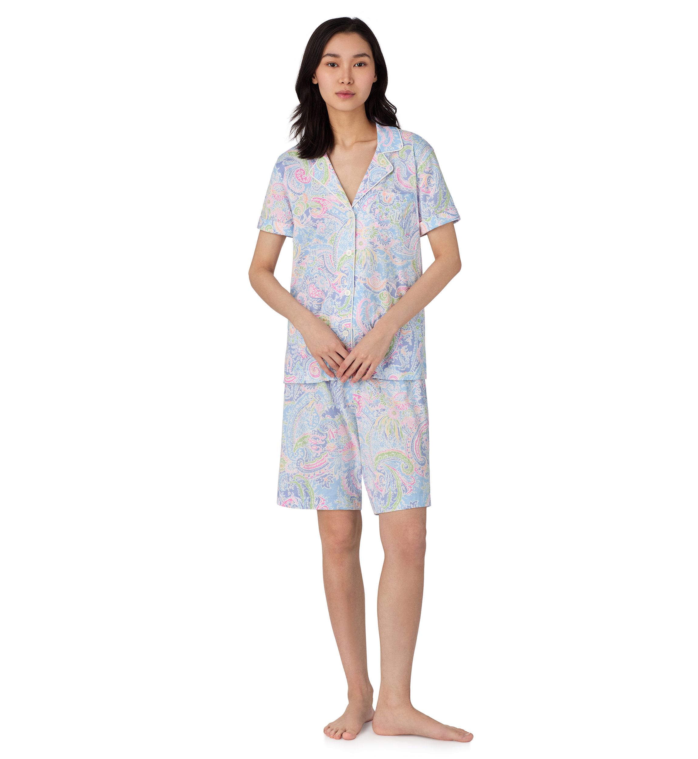 Short Sleeve Notch Collar Bermuda Pajama Set