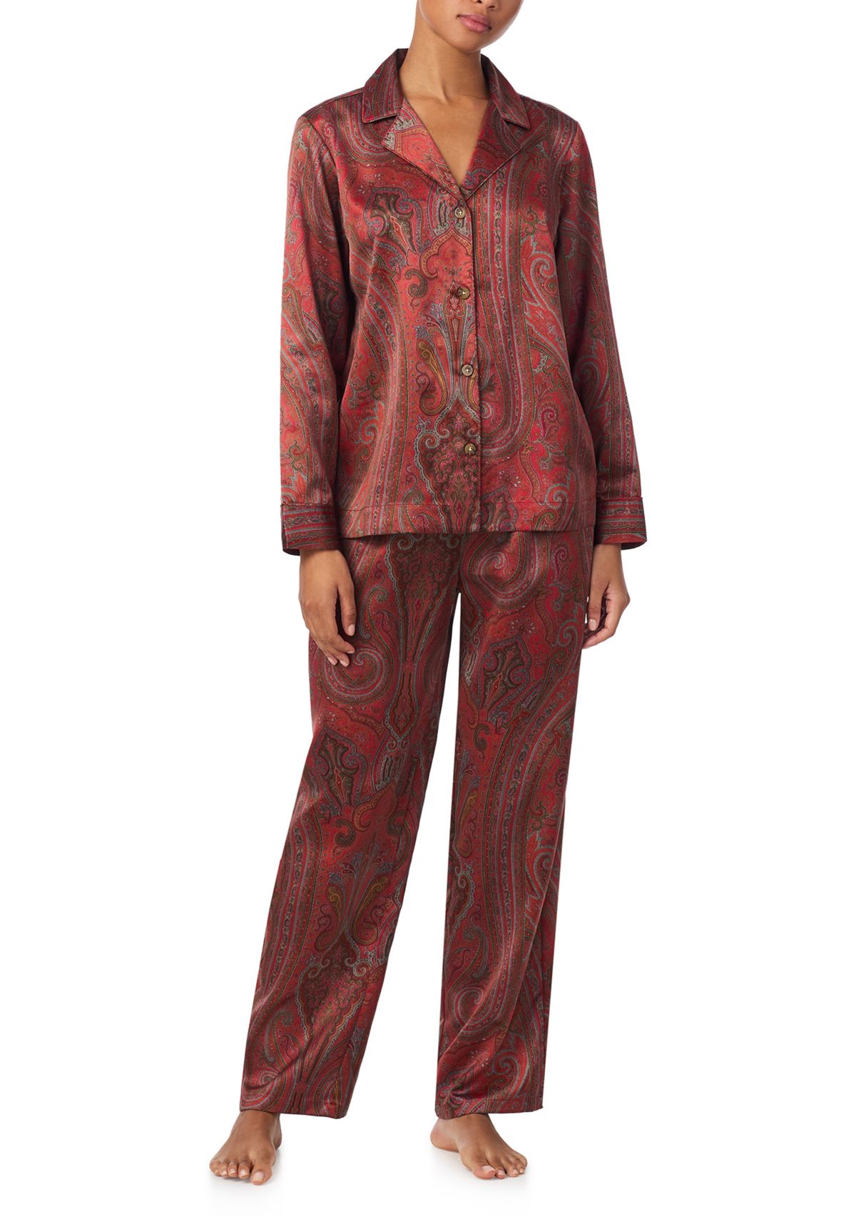 Long Sleeve Notch Collar Long Pant Pajama Set