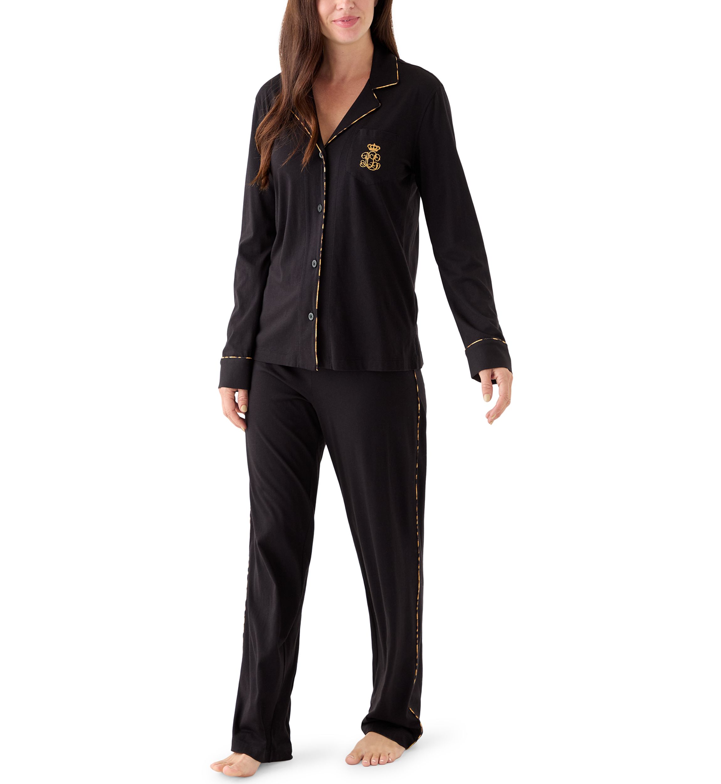 Long Sleeve Notch Collar Long Pant Pajama Set