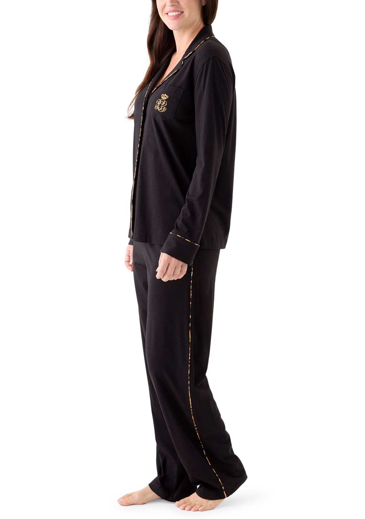 Long Sleeve Notch Collar Long Pant Pajama Set