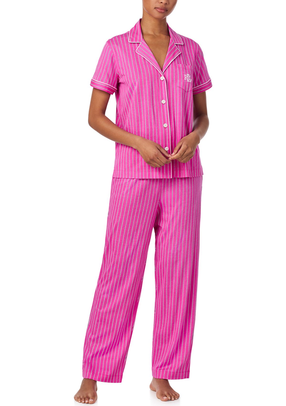 Short Sleeve Notch Collar Ankle Pant Pajama Set