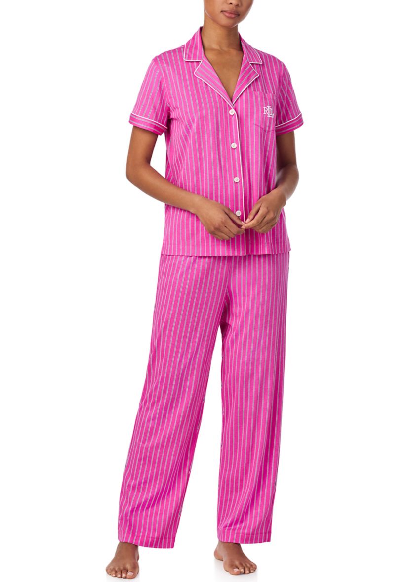 Short Sleeve Notch Collar Ankle Pant Pajama Set