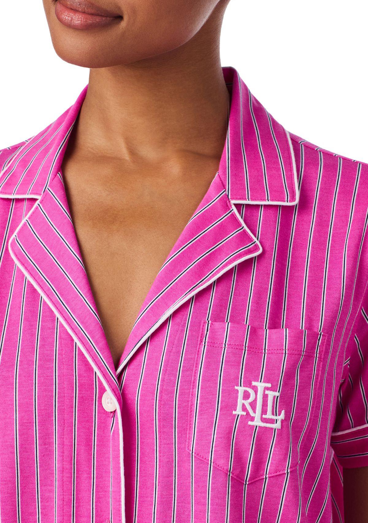 Short Sleeve Notch Collar Ankle Pant Pajama Set