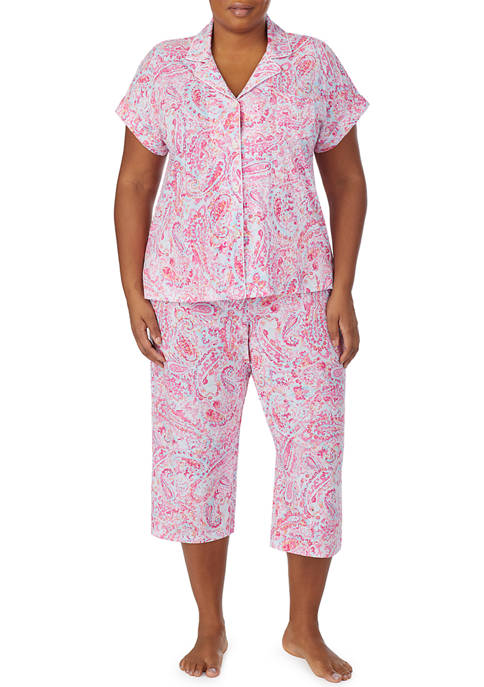Lauren Ralph Lauren Plus Size Dolman Sleeve Notch Collar Capris Pajama ...