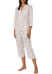  3/4 Sleeve Notch Collar Capri Pant Pajama Set