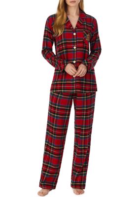 Women's Knit Pajama Set - Crimson Plaid - Southern Smocked Co.