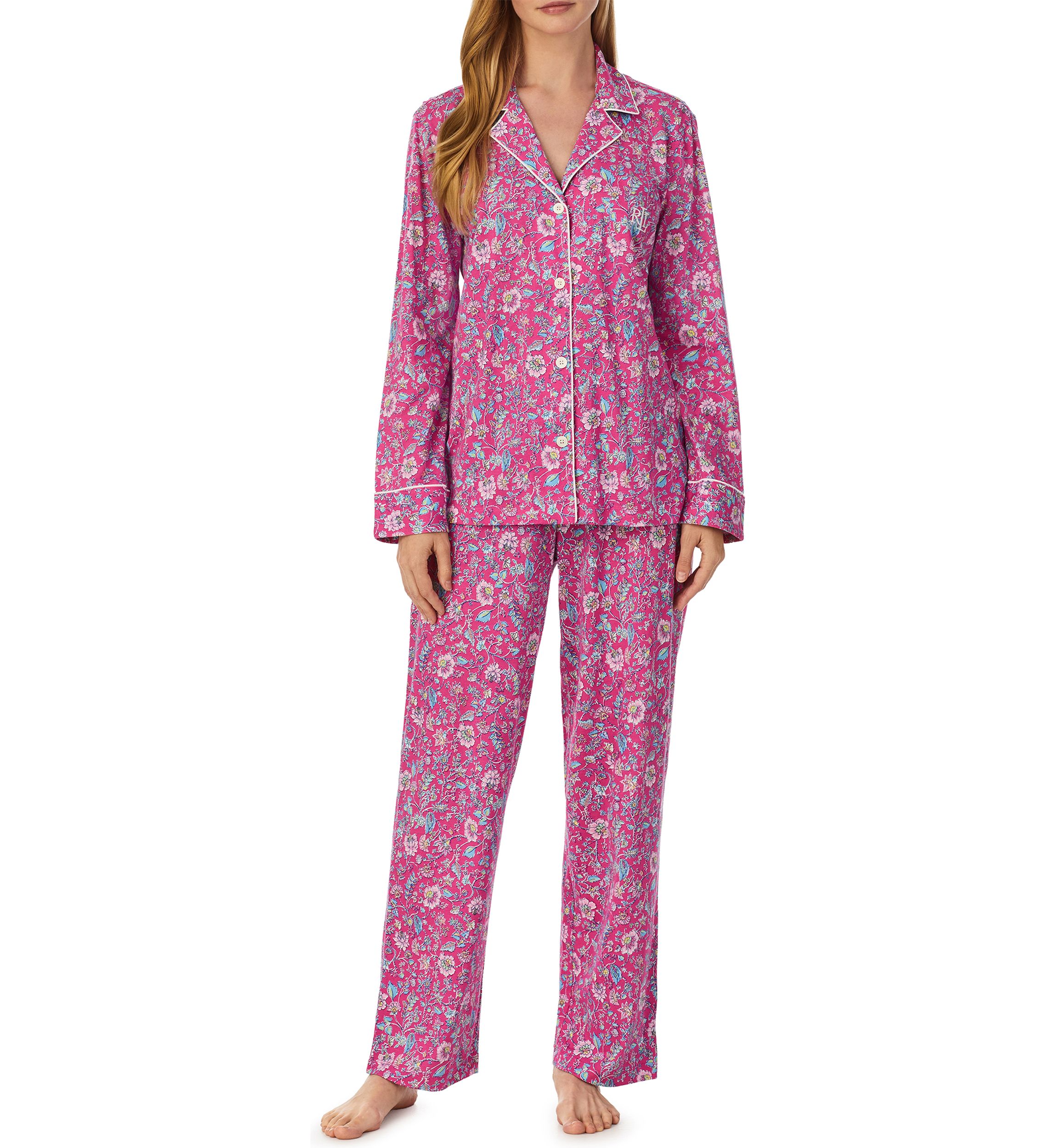 Long Sleeve Notch Collar Long Pant Pajama Set