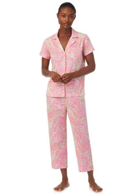 Pink and Magenta Floral Short Sleeve Capri Pant PJ Set - Aria Sleepwear