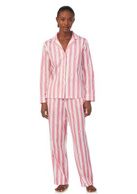 LAUREN RALPH LAUREN Womens Long Sleeve Notch Collar Pajama Set