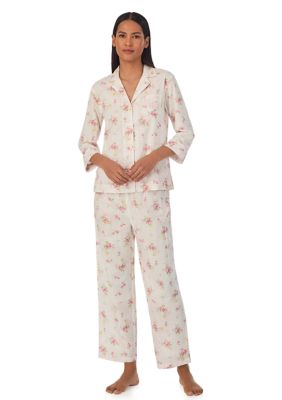 3/4 Sleeve Notch Collar Crop Pant Pajama Set