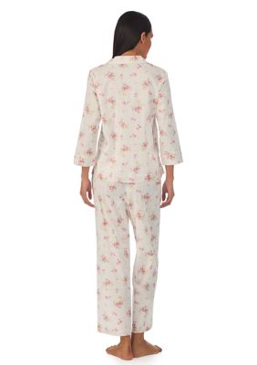 3/4 Sleeve Notch Collar Crop Pant Pajama Set