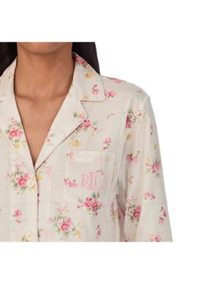 3/4 Sleeve Notch Collar Crop Pant Pajama Set