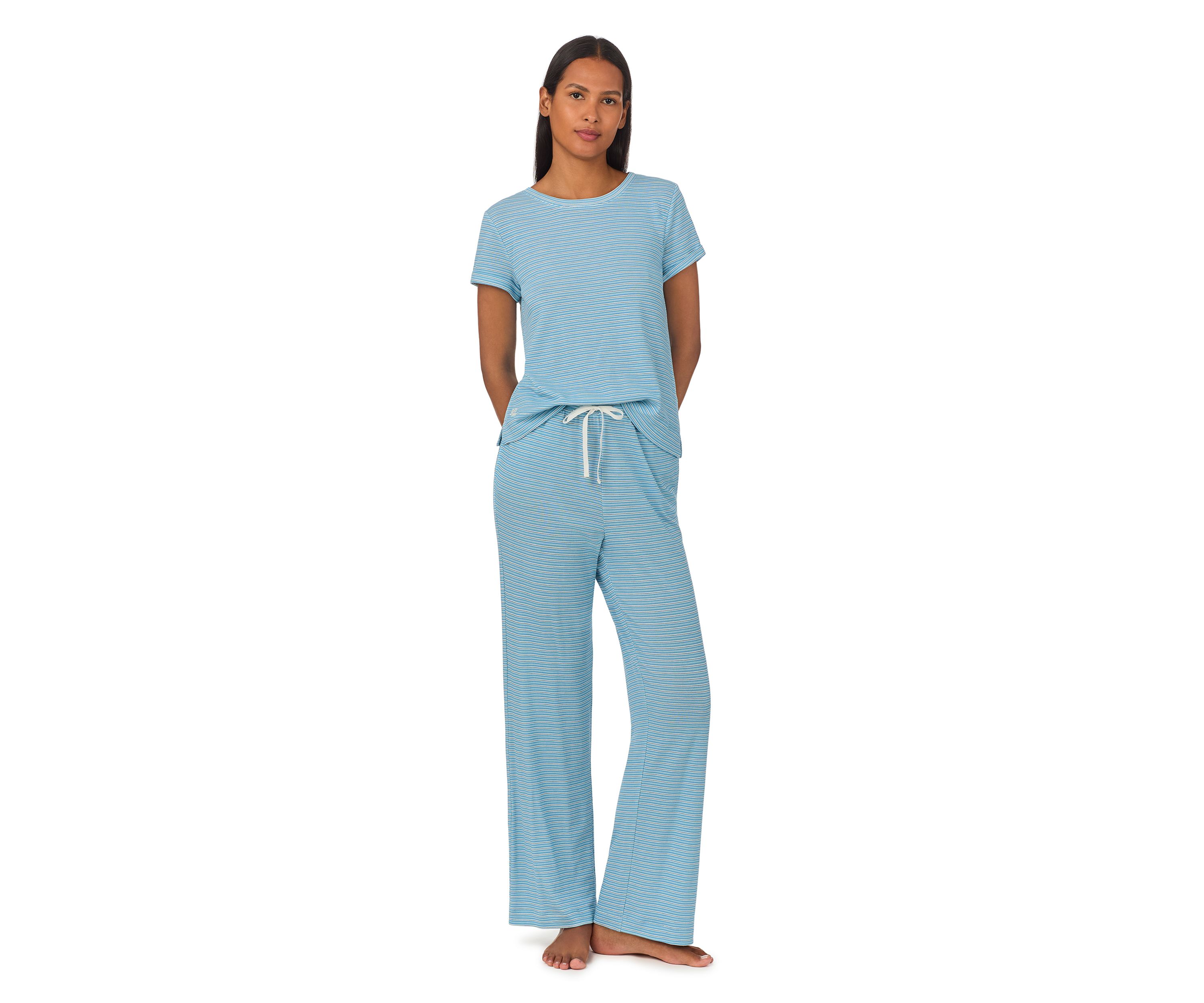 Short Sleeve Rounded Neck Long Pant Pajama Set