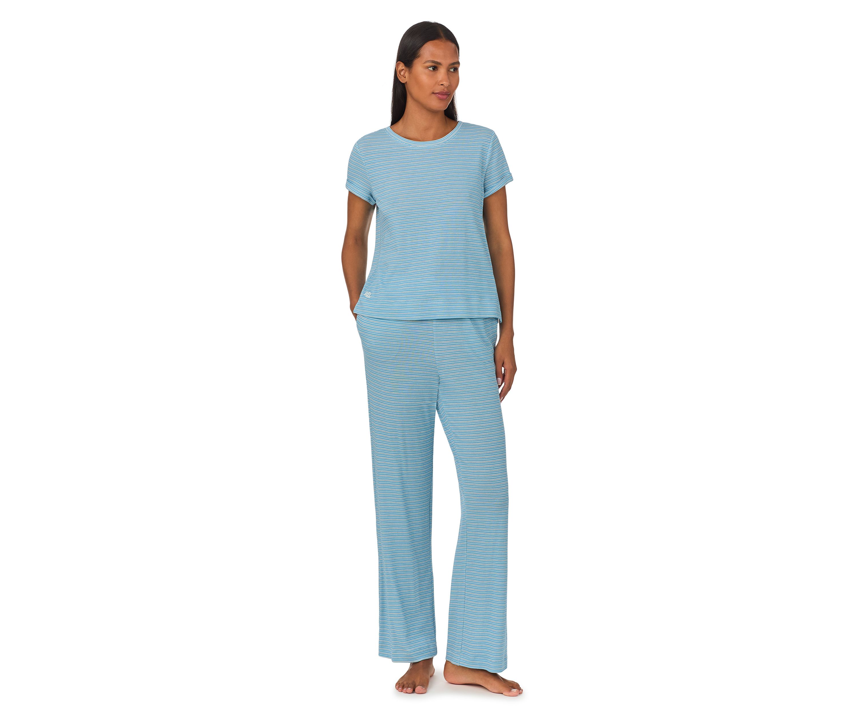 Short Sleeve Rounded Neck Long Pant Pajama Set