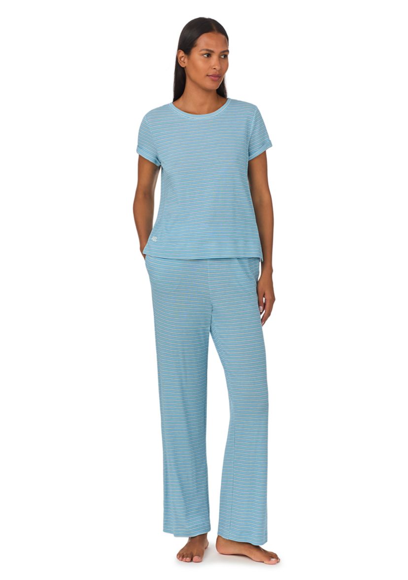 Short Sleeve Rounded Neck Long Pant Pajama Set