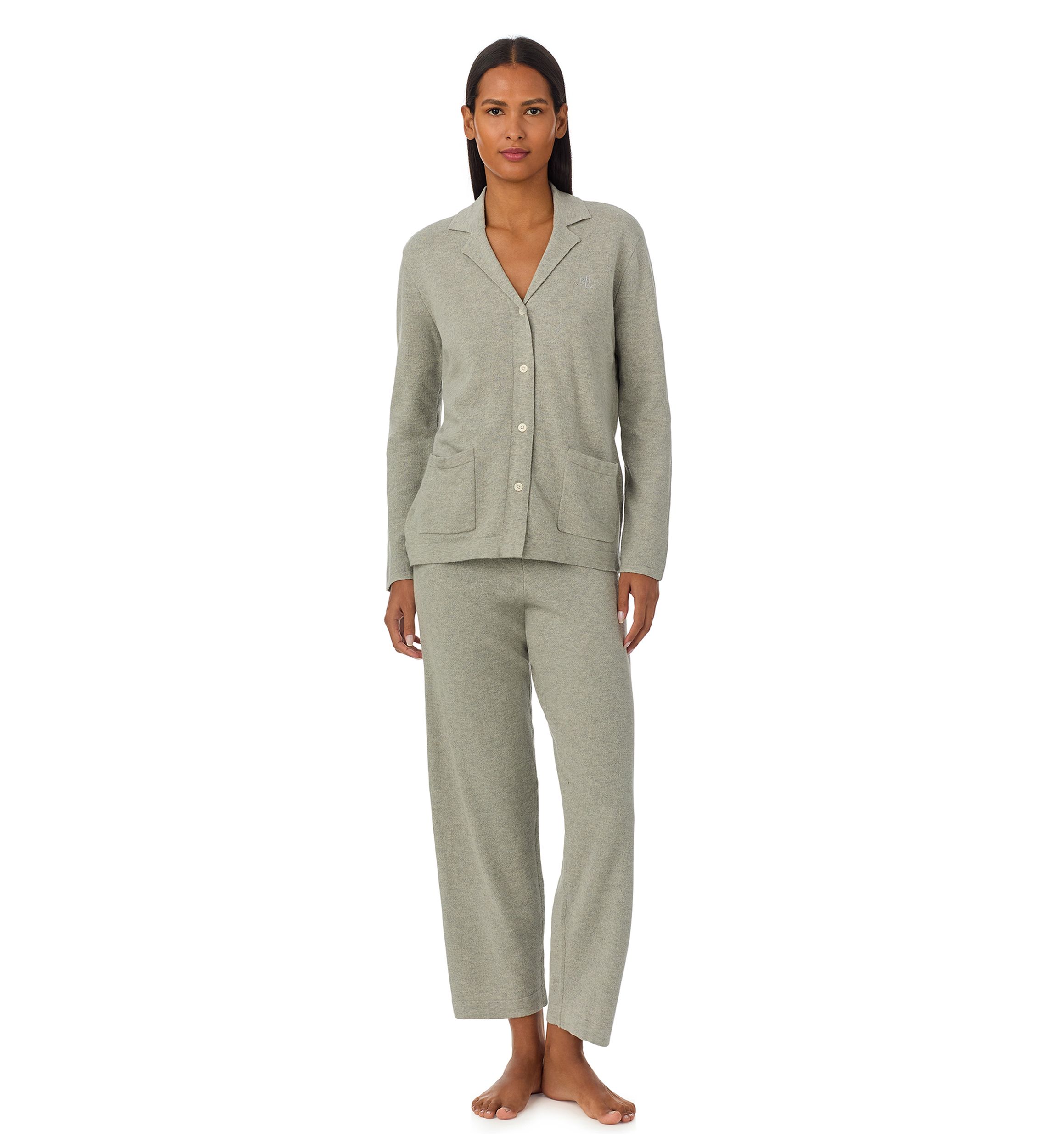 Long Sleeve Notch Collar Long Pant Pajama Set