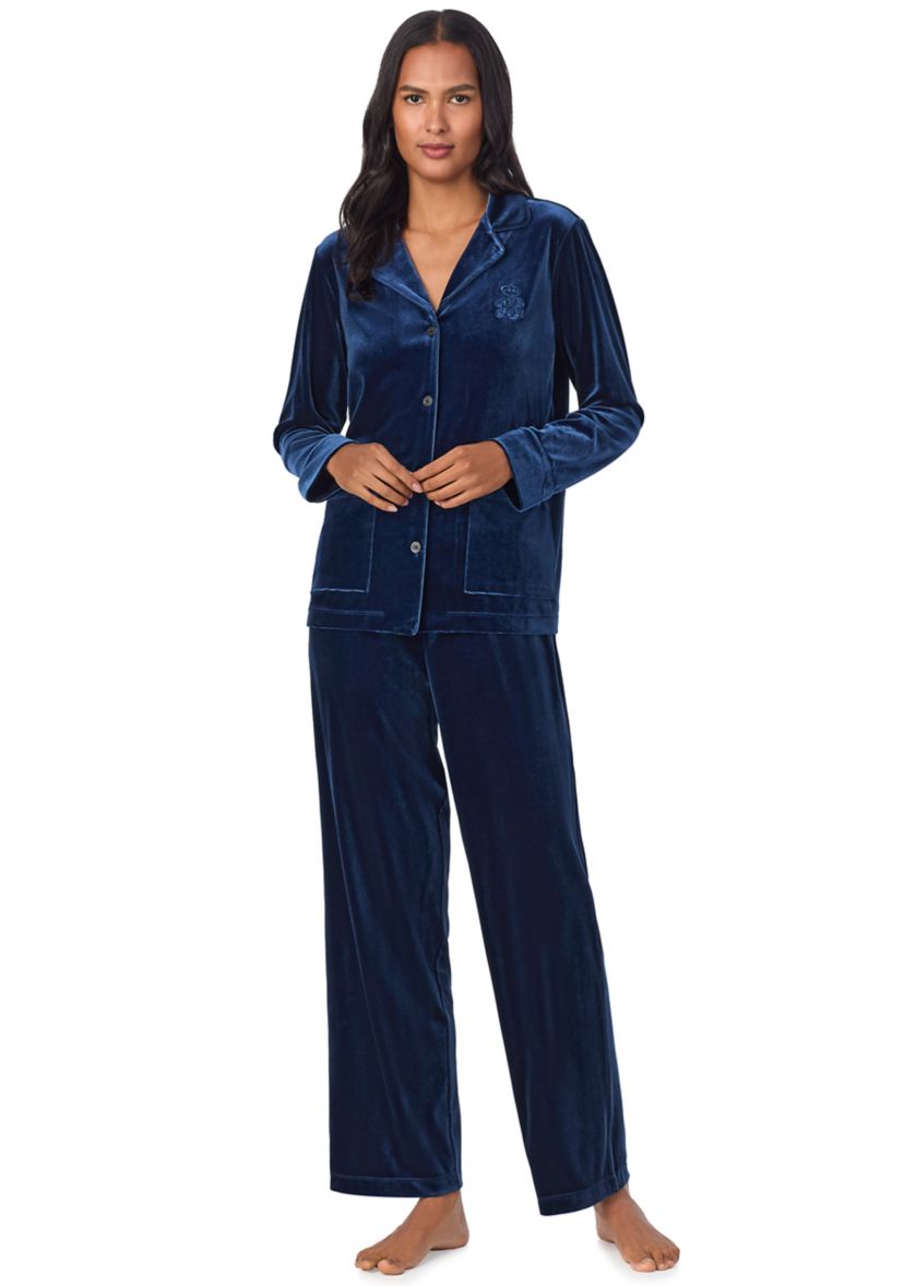 Long Sleeve Notch Collar Long Pant Pajama Set
