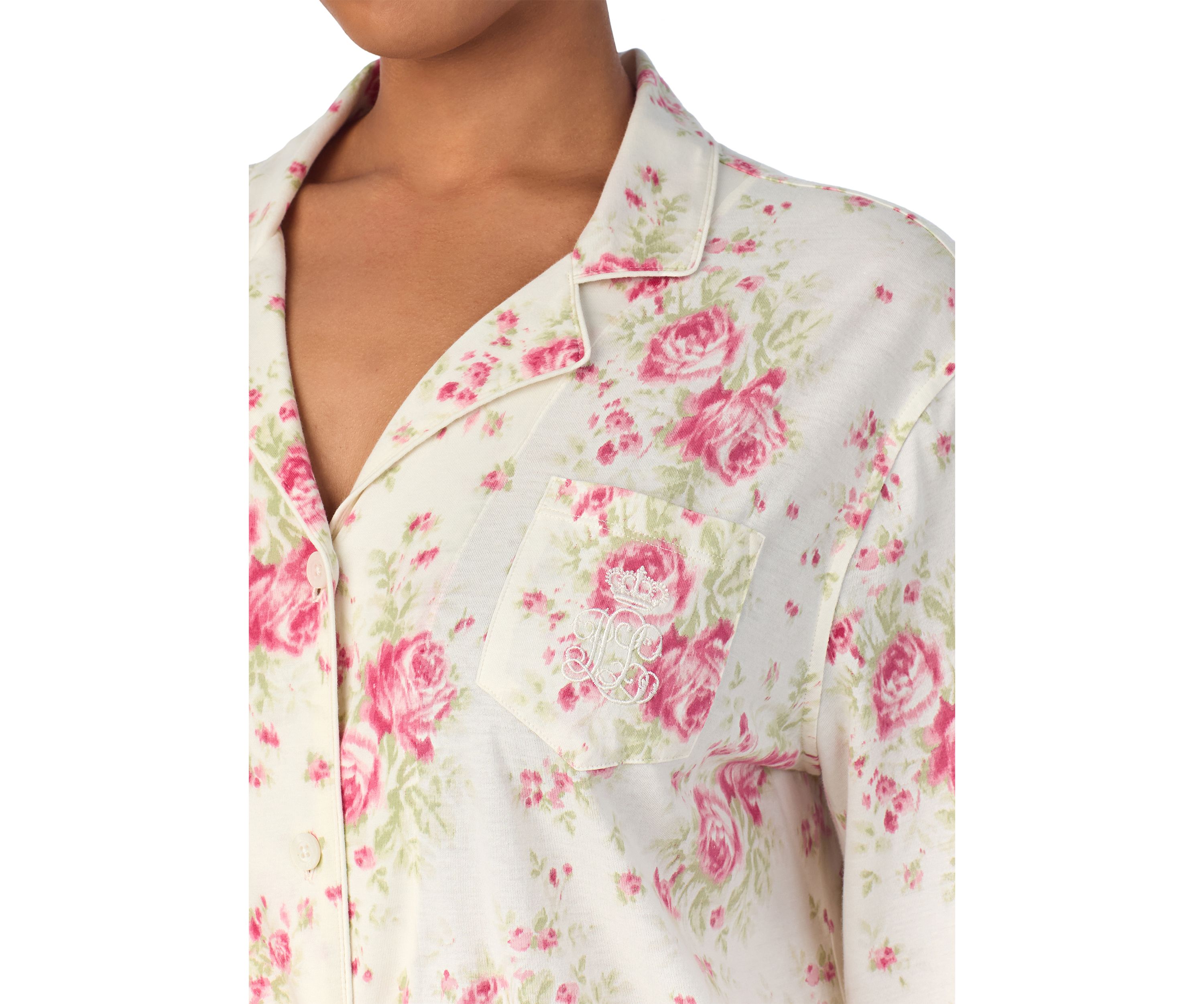 Plus Size Long Sleeve Notch Collar Long Pant Pajama Set