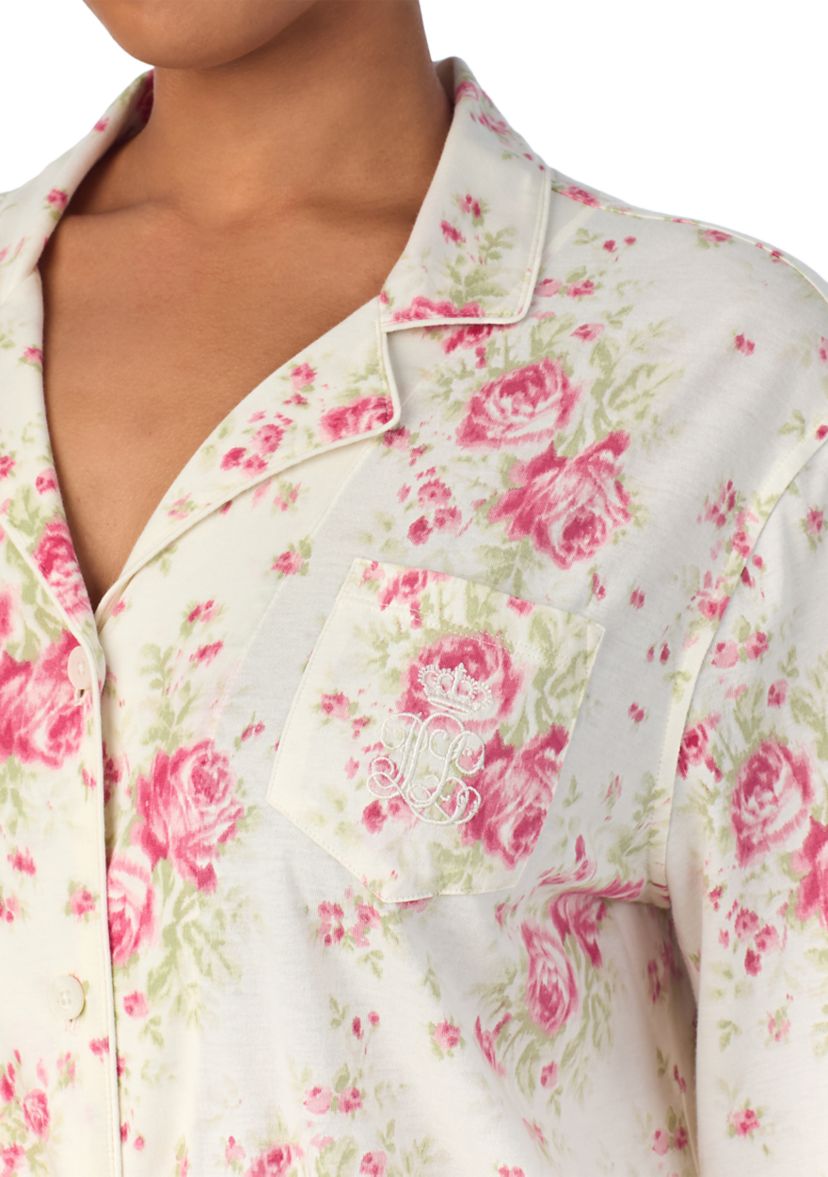 Plus Size Long Sleeve Notch Collar Long Pant Pajama Set