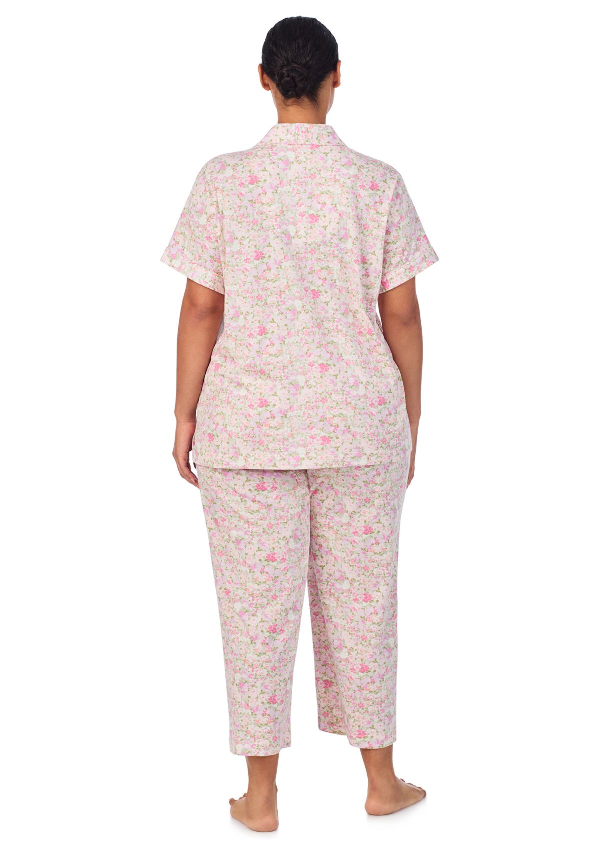 Plus Size Short Sleeve Notch Collar Cropped Pant Pajama Set
