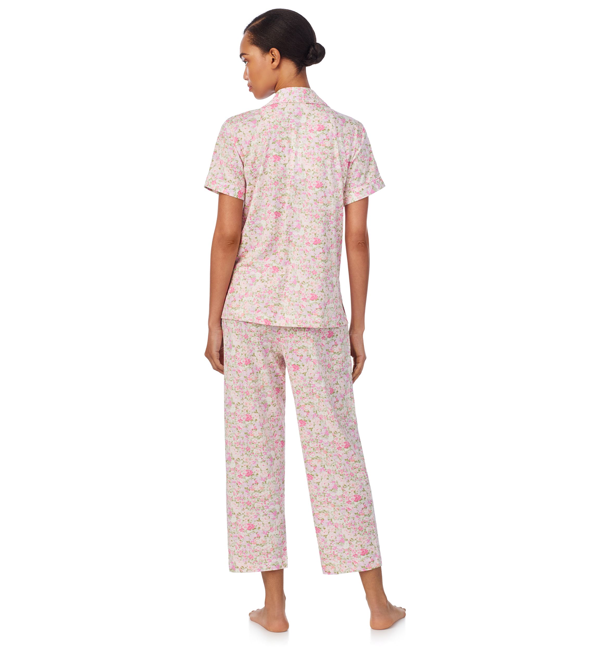 Short Sleeve Notch Collar Cropped Pant Pajama Set