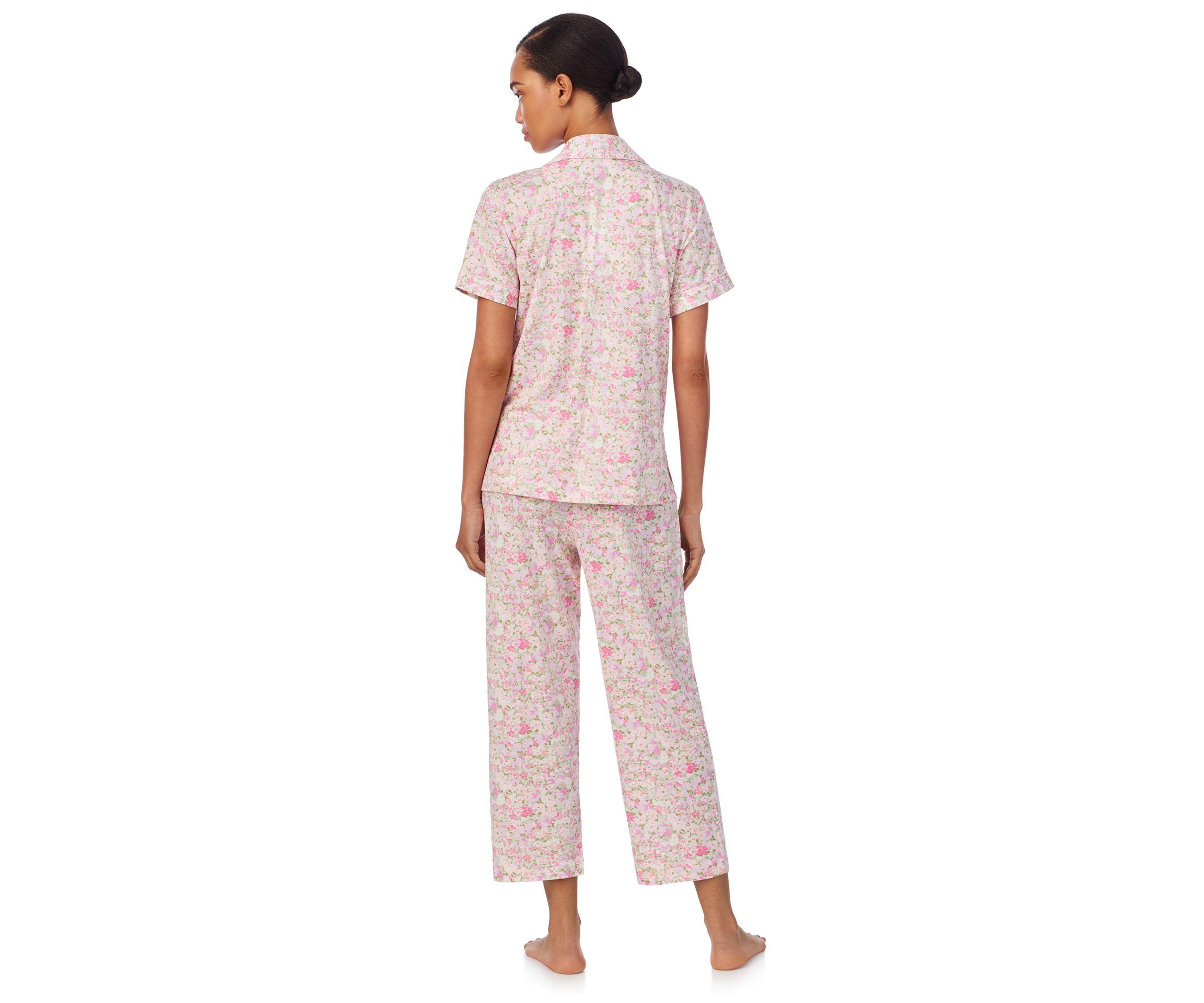 Short Sleeve Notch Collar Cropped Pant Pajama Set