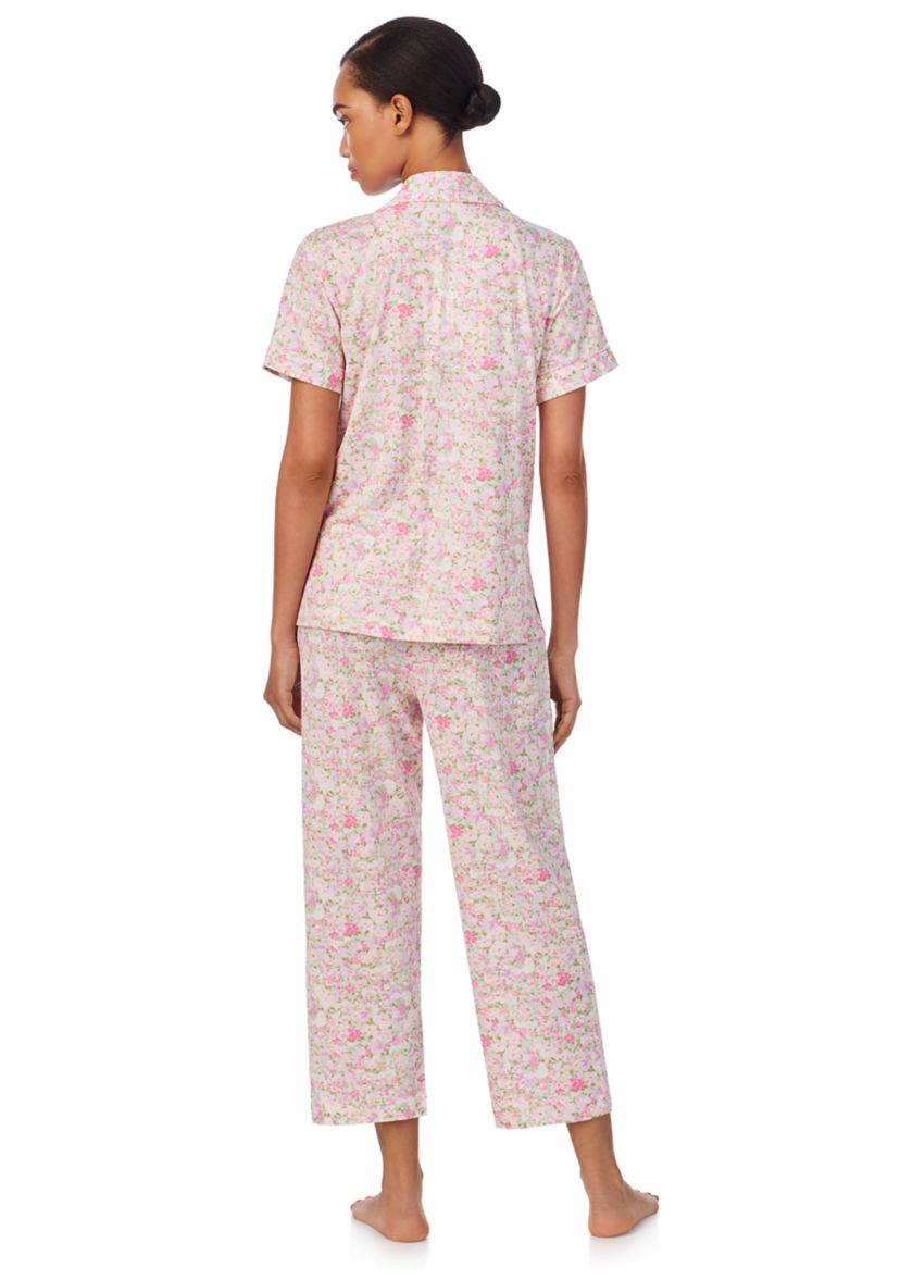 Short Sleeve Notch Collar Cropped Pant Pajama Set