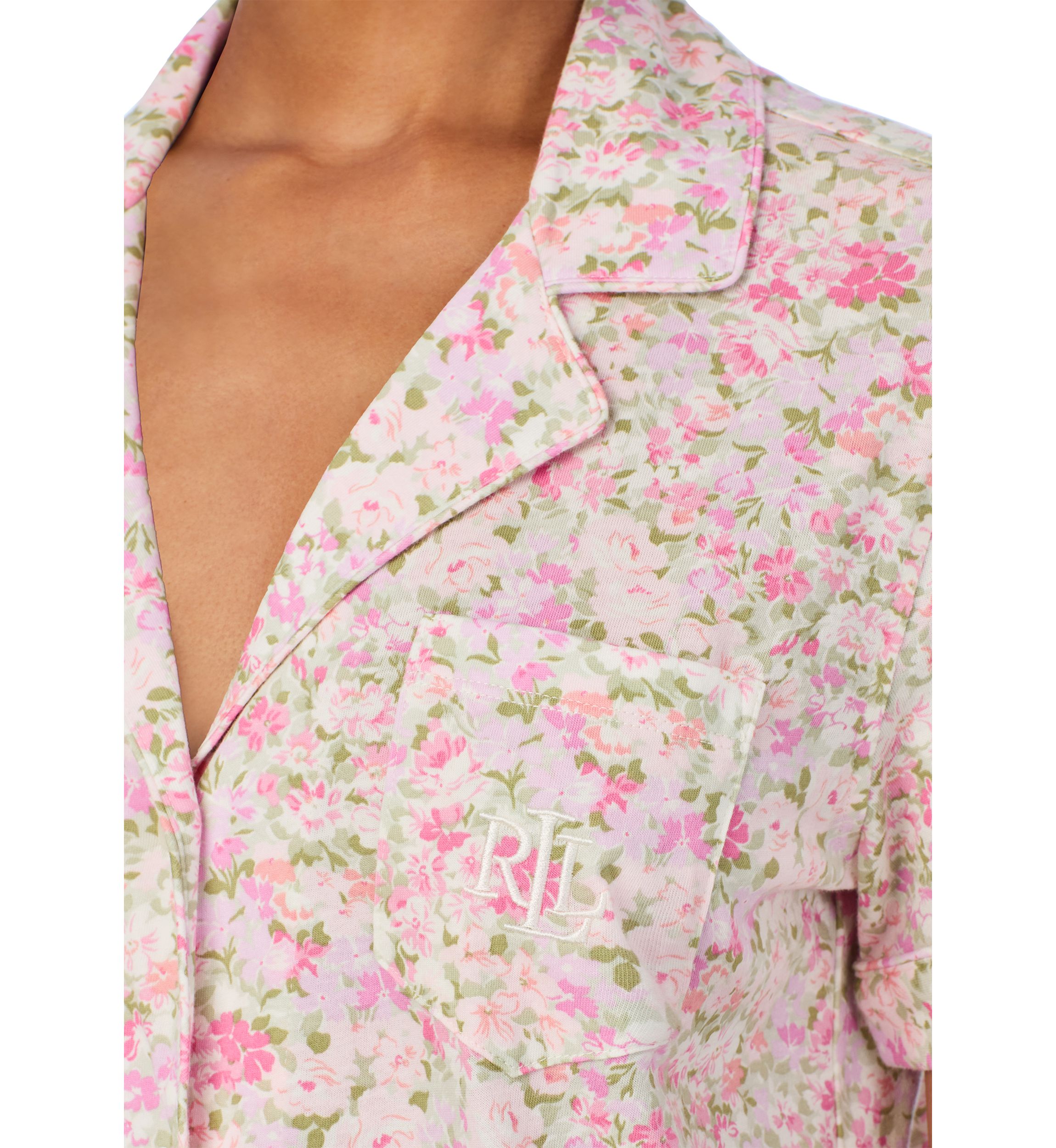 Short Sleeve Notch Collar Cropped Pant Pajama Set