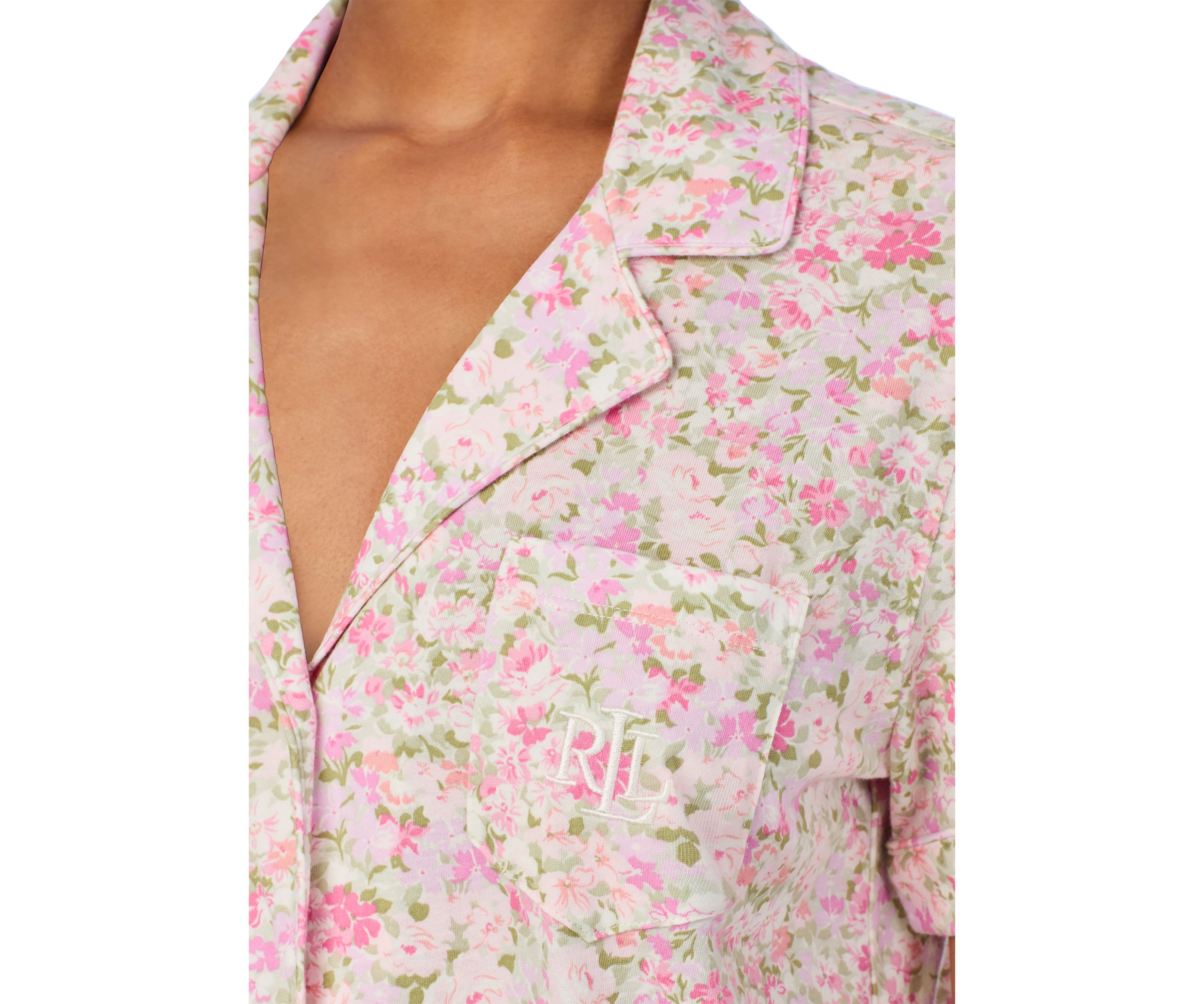 Short Sleeve Notch Collar Cropped Pant Pajama Set