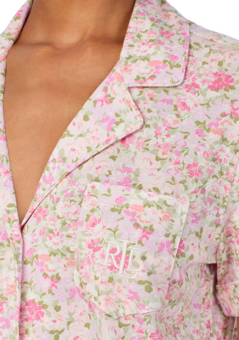 Short Sleeve Notch Collar Cropped Pant Pajama Set