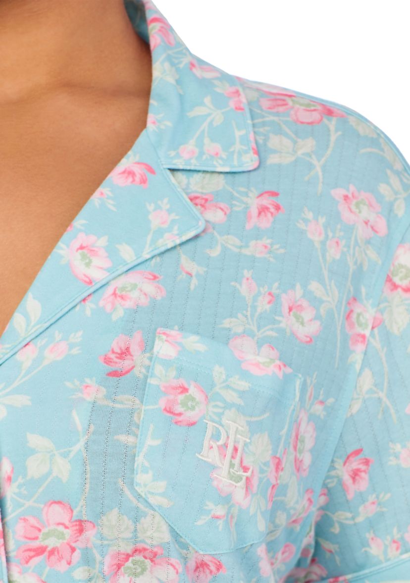 Plus Size Short Sleeve Notch Collar Cropped Pant Pajama Set
