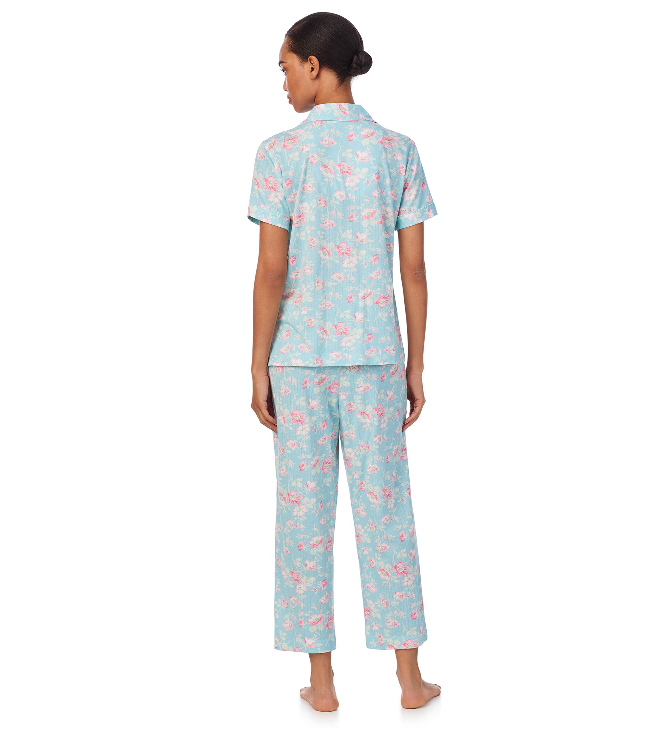 Short Sleeve Notch Collar Cropped Pant Pajama Set