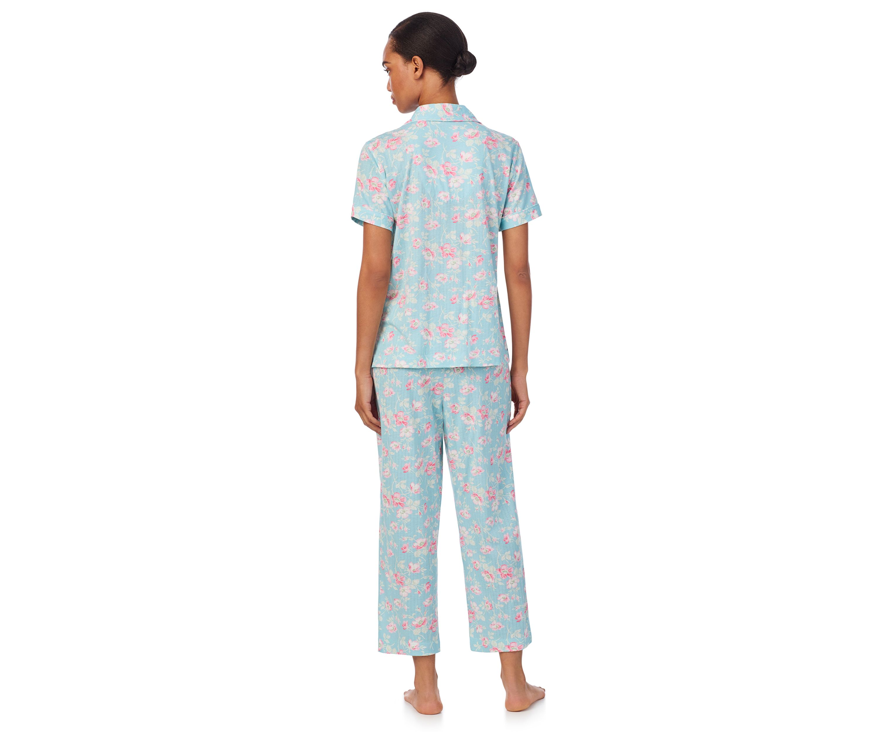 Short Sleeve Notch Collar Cropped Pant Pajama Set