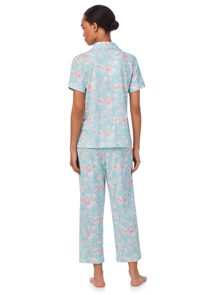 Short Sleeve Notch Collar Cropped Pant Pajama Set