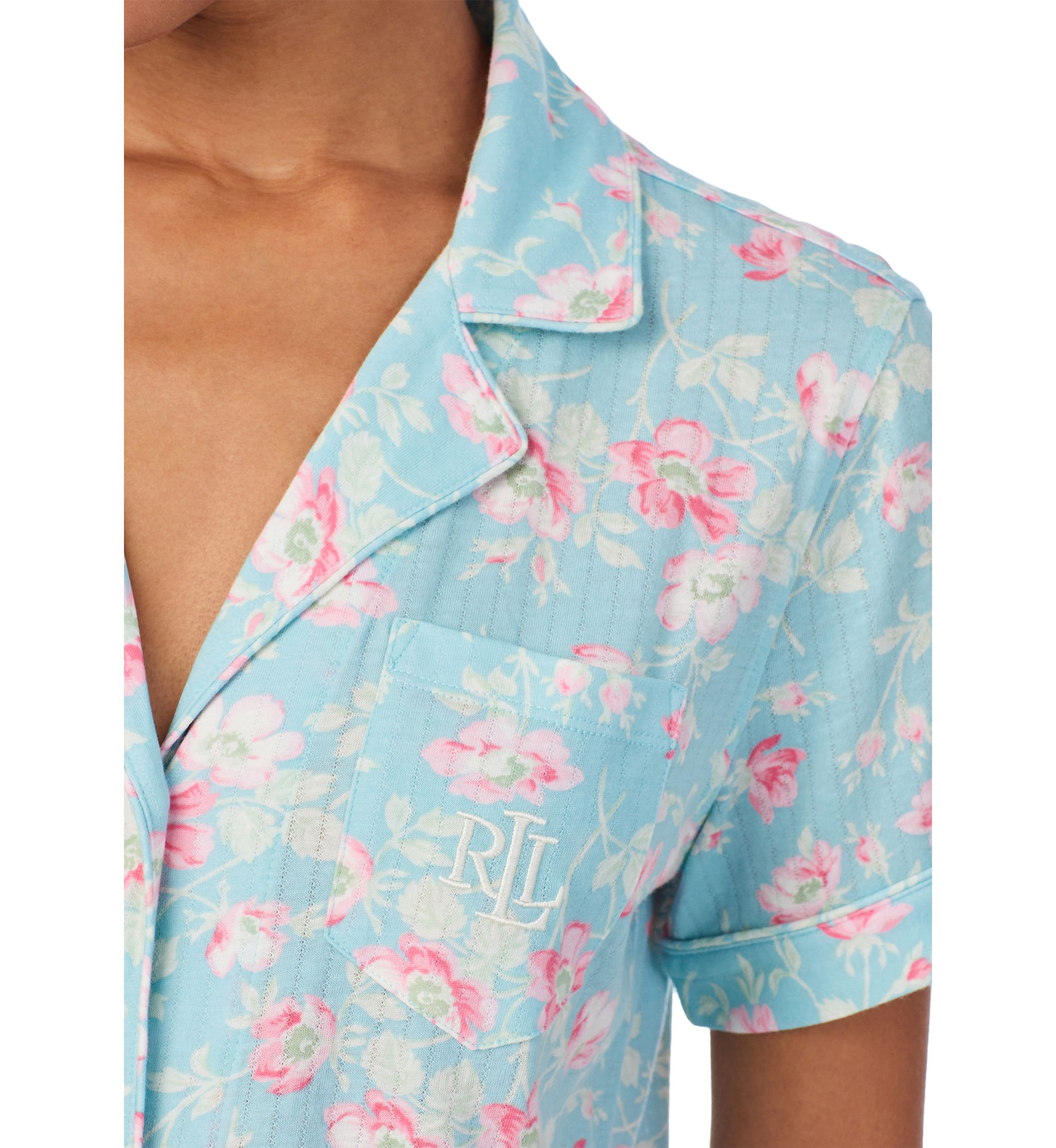 Short Sleeve Notch Collar Cropped Pant Pajama Set