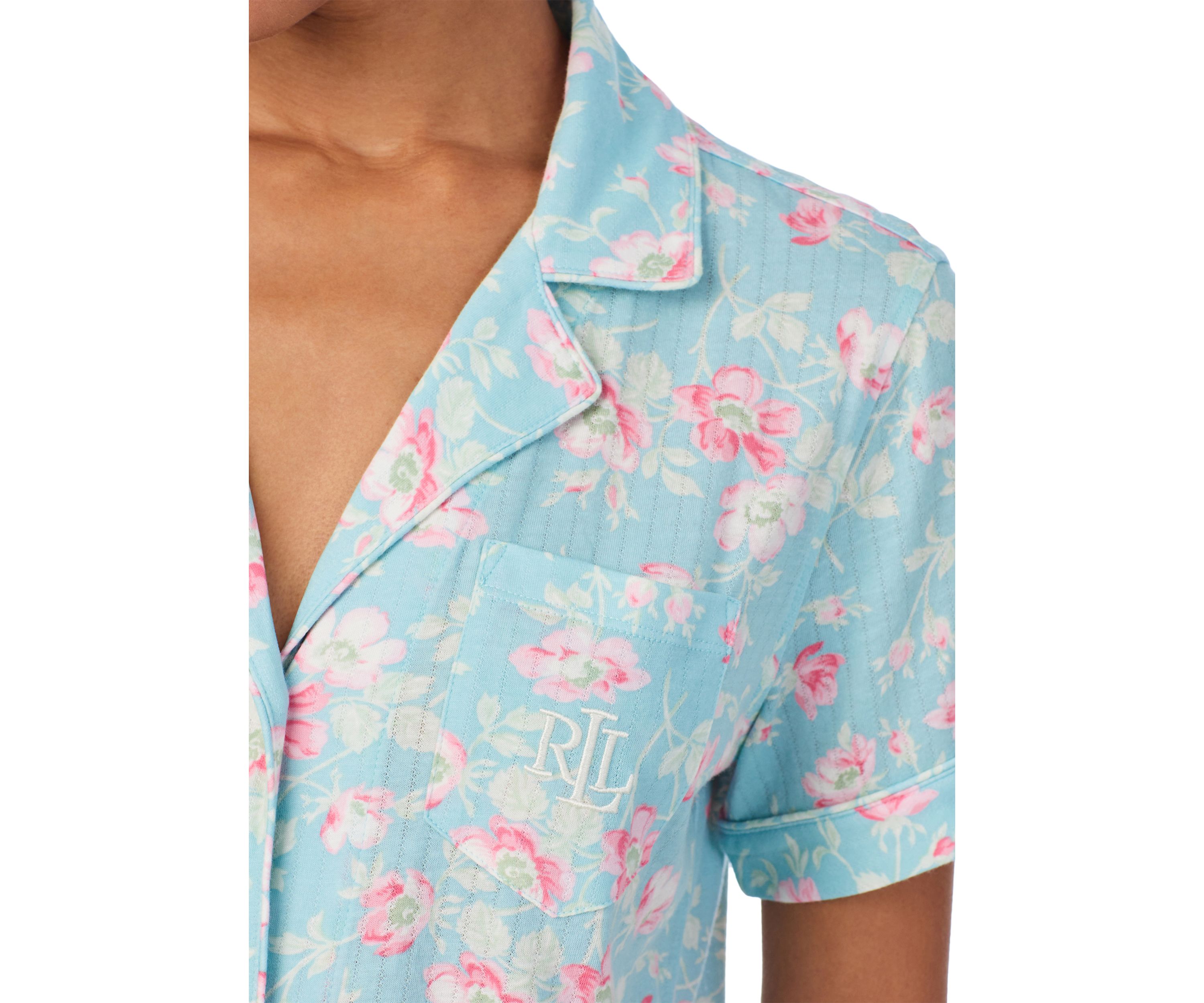 Short Sleeve Notch Collar Cropped Pant Pajama Set