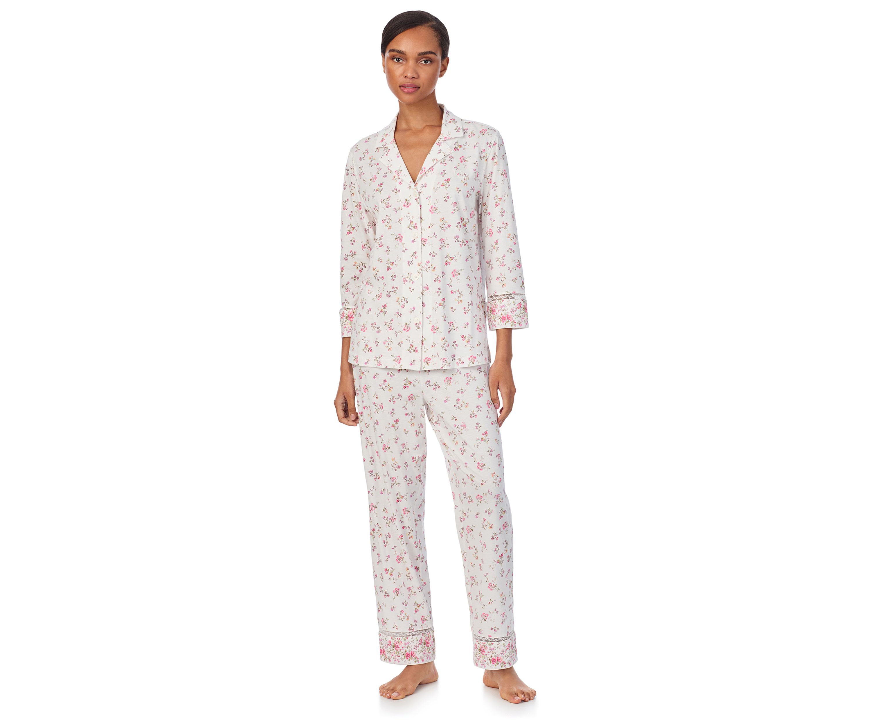 3/4 Sleeve Notch Collar Ankle Pant Pajama Set
