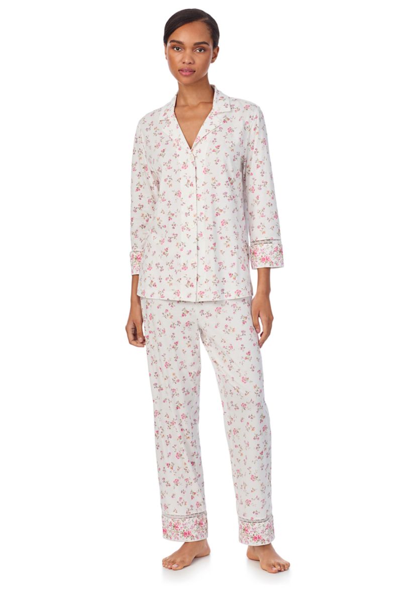 3/4 Sleeve Notch Collar Ankle Pant Pajama Set