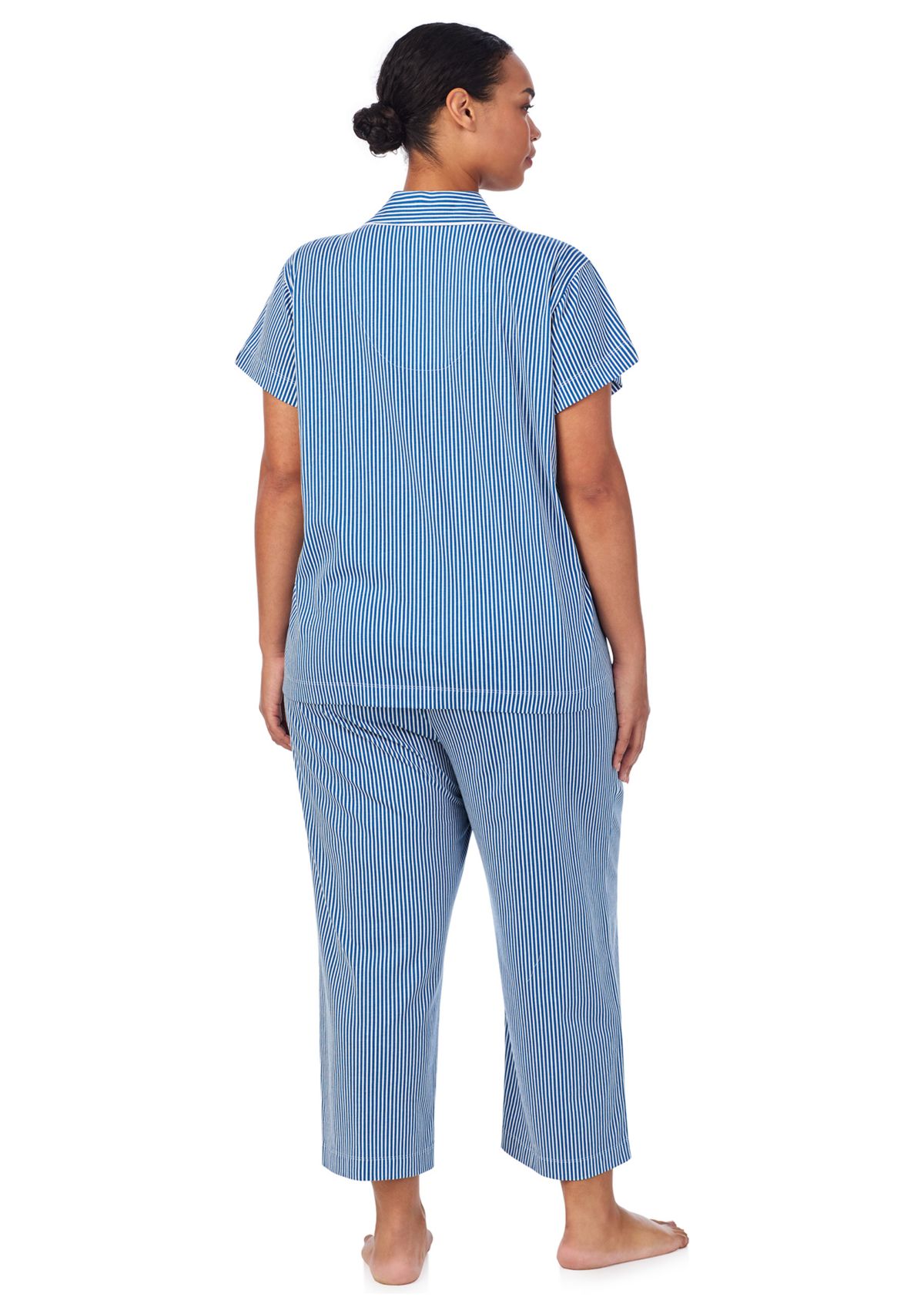 Plus Size Short Sleeve Notch Collar Cropped Pants Pajama Set